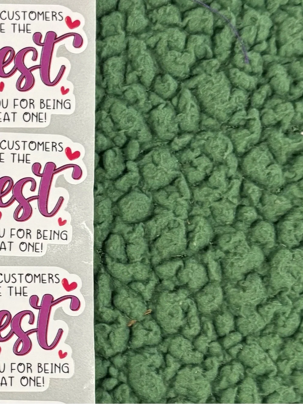 'Best' Thank You Sticker Strip - Pink Text on White Stickers